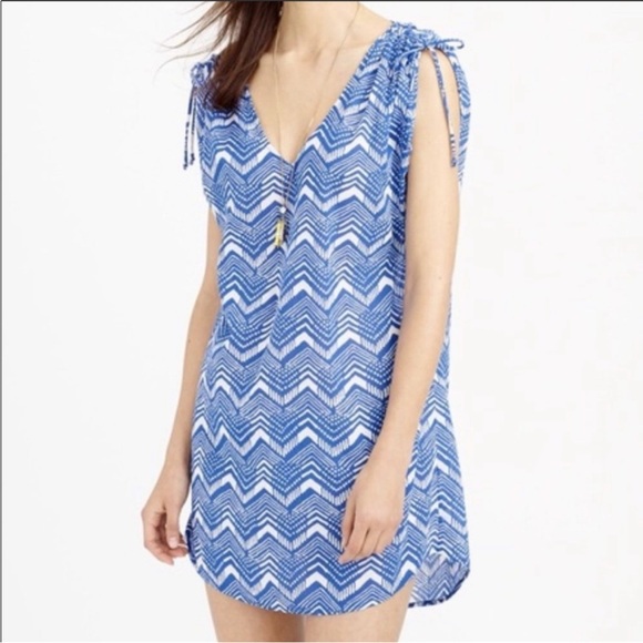J. Crew Other - J. Crew Crepe Blue White Chevron Zig Zag Swim Coverup Women’s Small